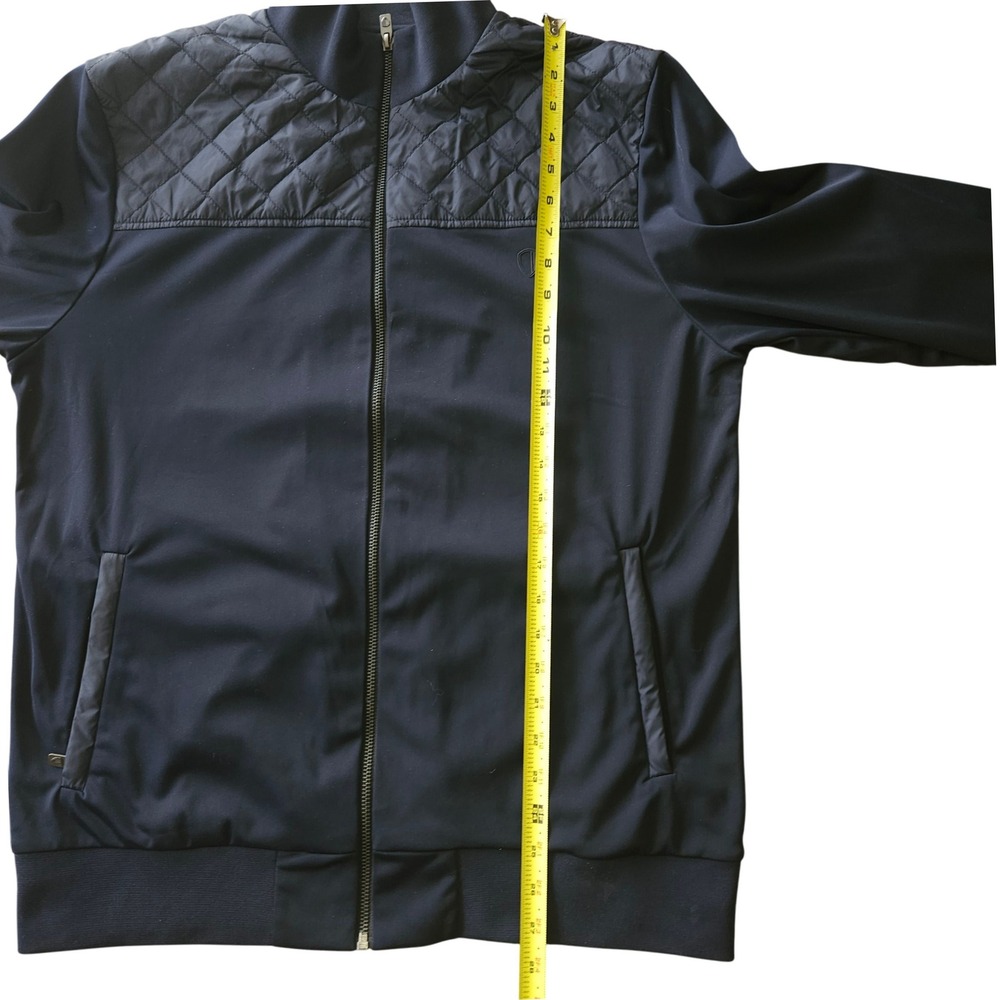 Ben Sherman Quilted Panel Track Jacket Navy Full Zip Bomber XL Elbow Patches - Picture 6 of 6
